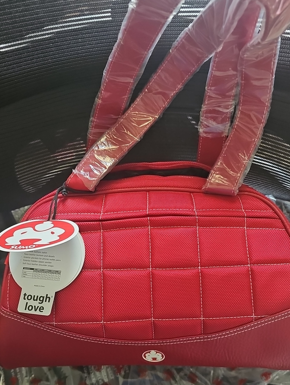 Red Quilted Shoulder Bag with Double Handles
